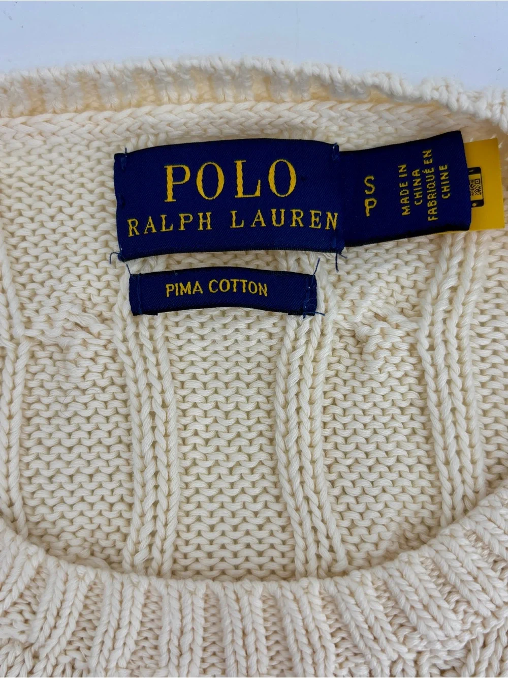 POLO RALPH LAUREN Beaded Big Pony Sweater Women’s S Cream Cable Knit Pima Cotton - Picture 4 of 13